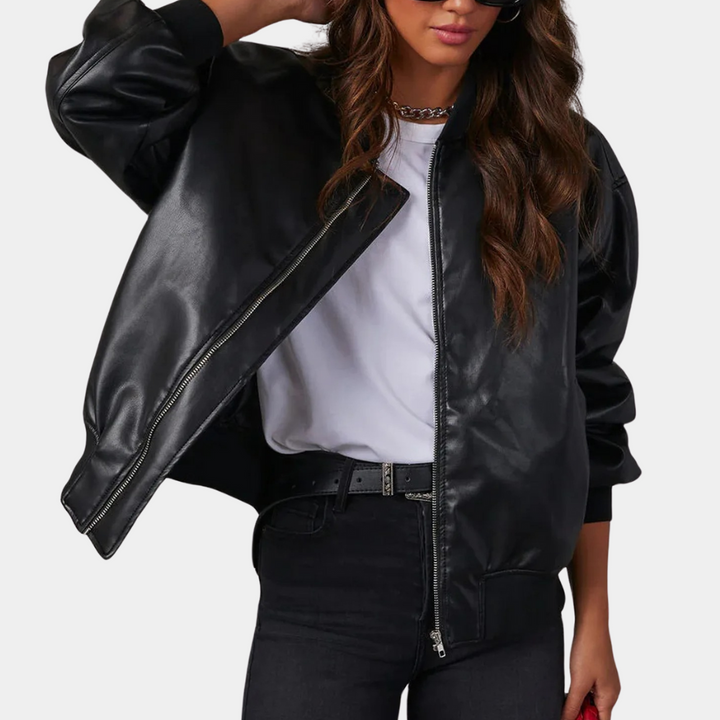 Casual Leather Jacket For Women Everyday Wear Warm Lined Black