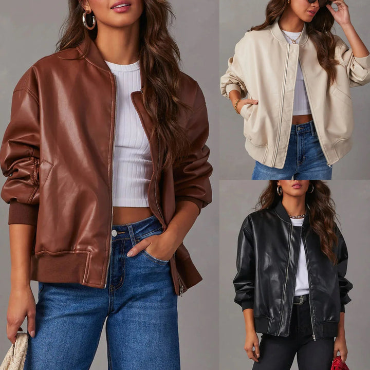 Casual Leather Jacket For Women Everyday Wear Warm Lined