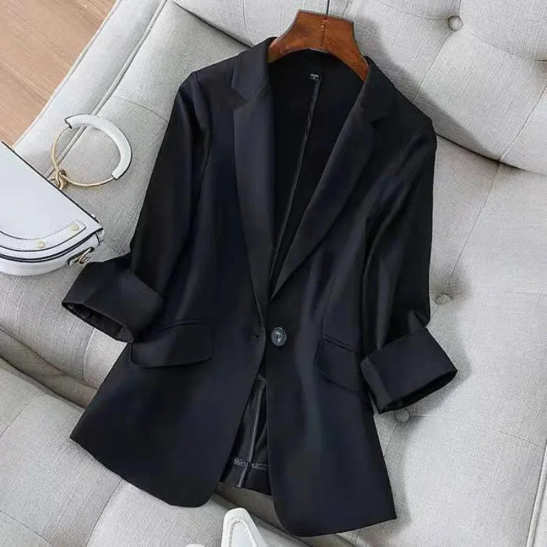 3/4 Sleeve Linen Blazer for Effortless Style-MODAUTLET