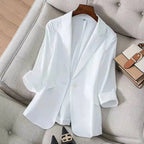 3/4 Sleeve Linen Blazer for Effortless Style White