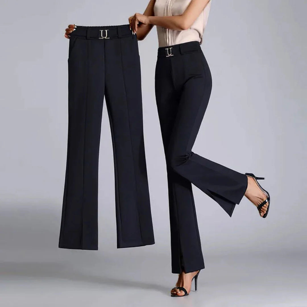 High-Waist Flared Trousers for Women Blue
