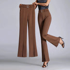 High-Waist Flared Trousers for Women Brown