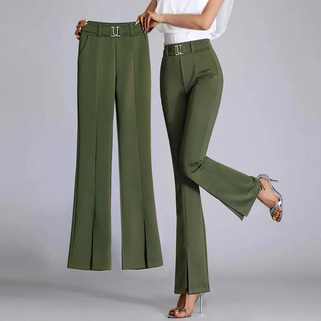 High-Waist Flared Trousers for Women Green