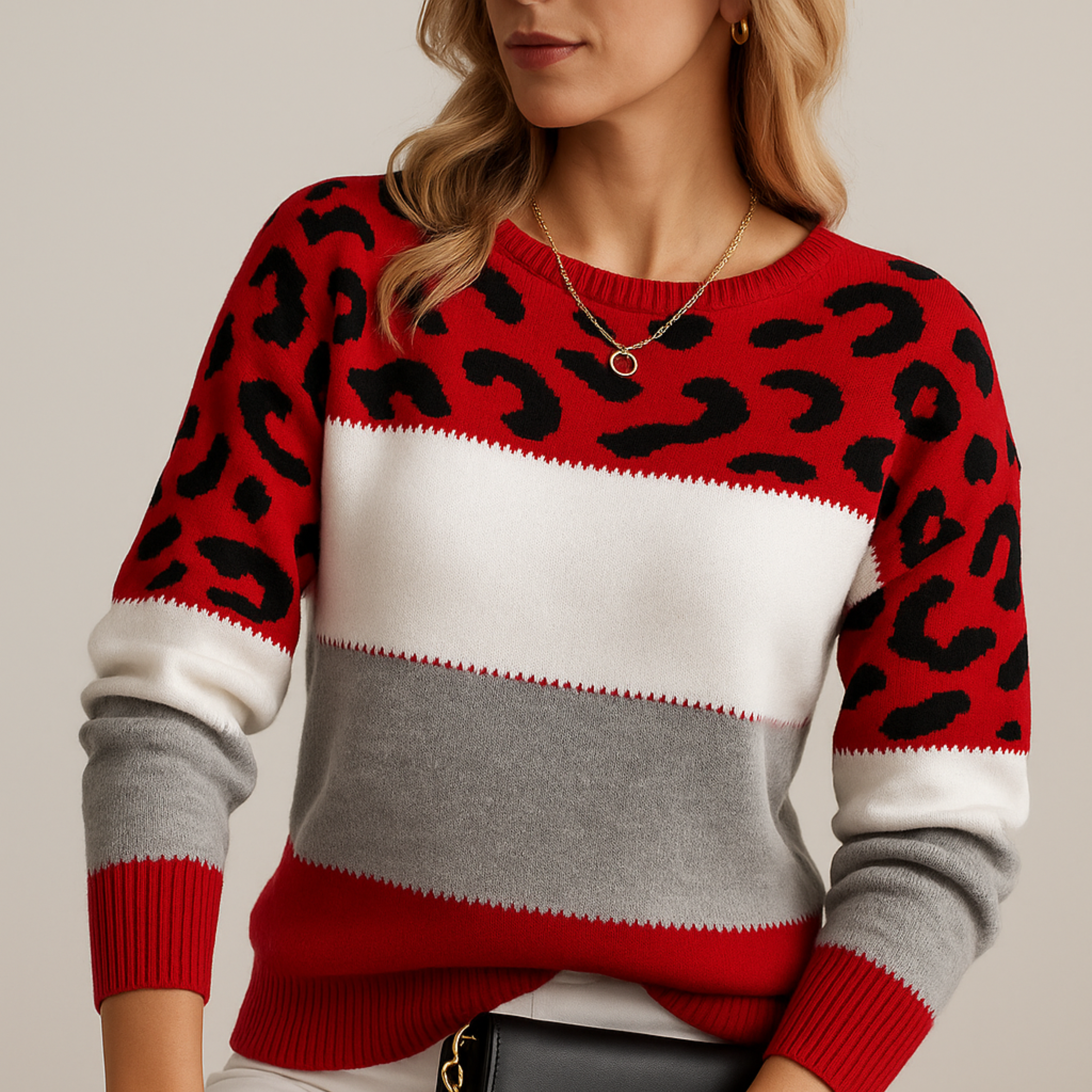 Women's Classic Comfort Leopard Sweater Red