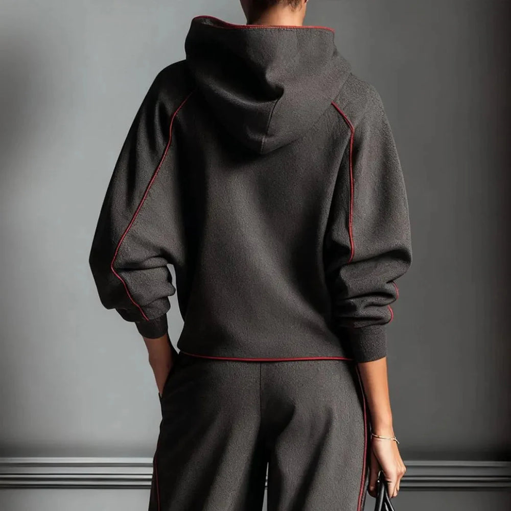 Charcoal Red Contrast Bind Hoodie for Women
