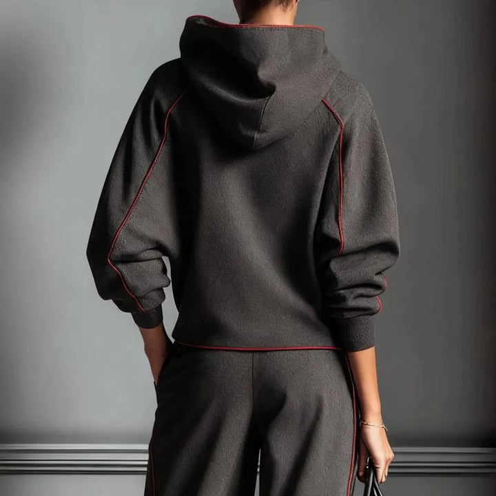 Charcoal Red Contrast Bind Hoodie for Women