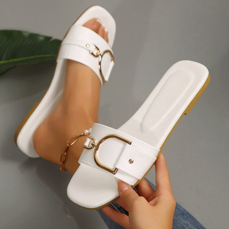 Charlotte Rose | Women's Slip-On Sandals with Gold Accent-MODAUTLET