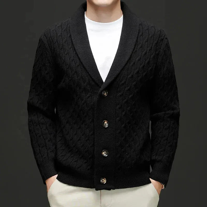 Wool Shawl Cardigan Black