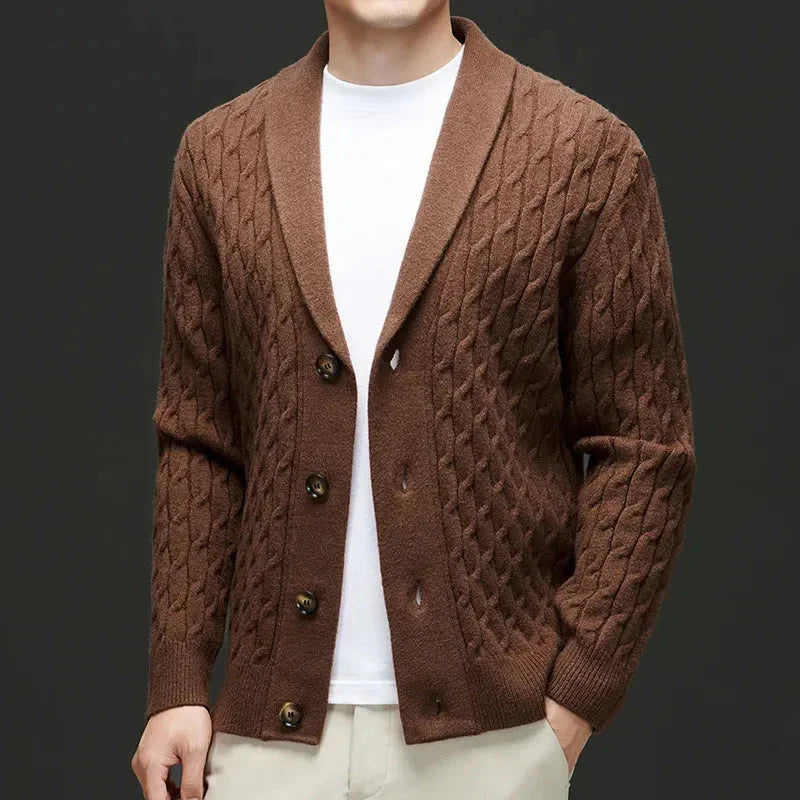 Wool Shawl Cardigan Brown