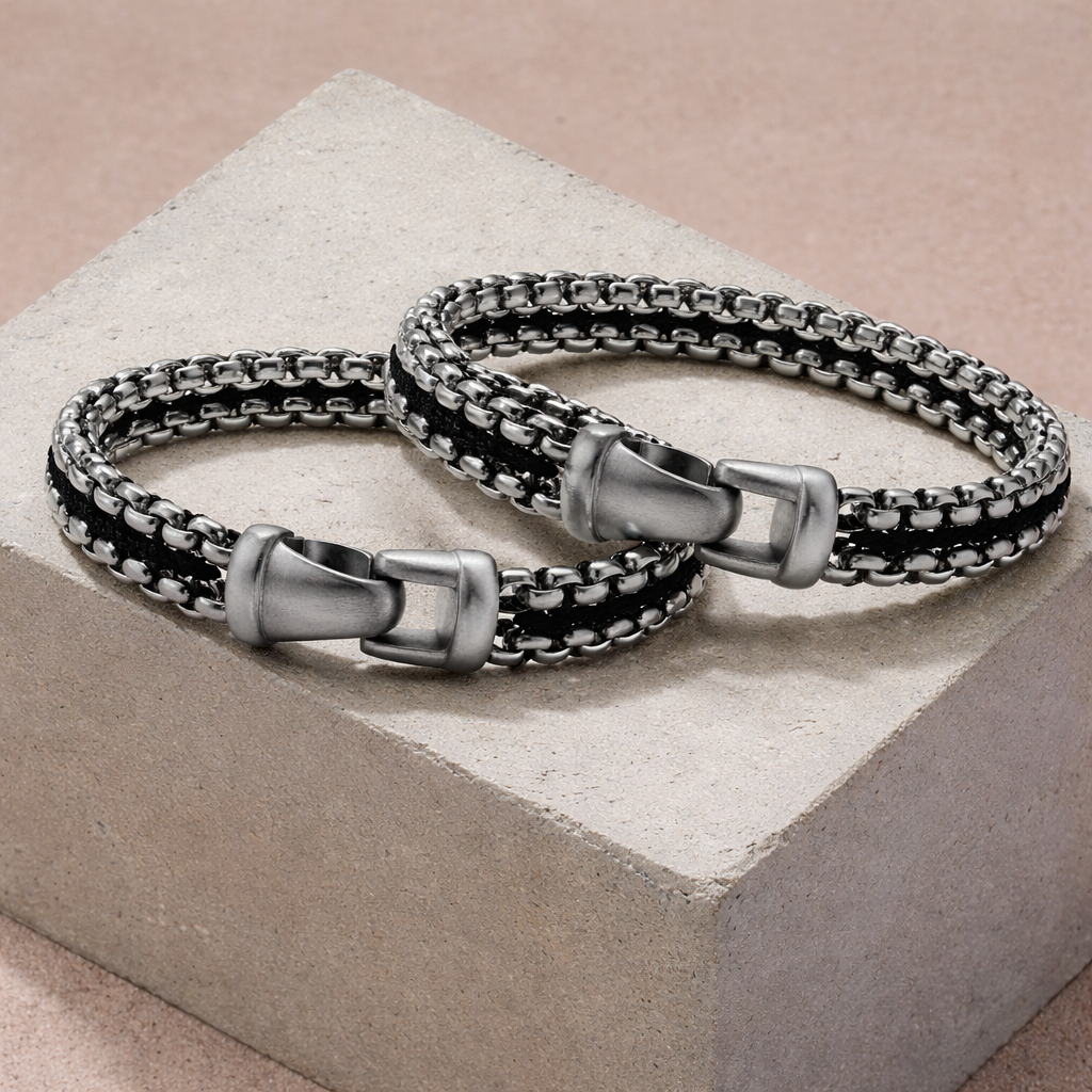 Stylish Onyx Steel Link Bracelet