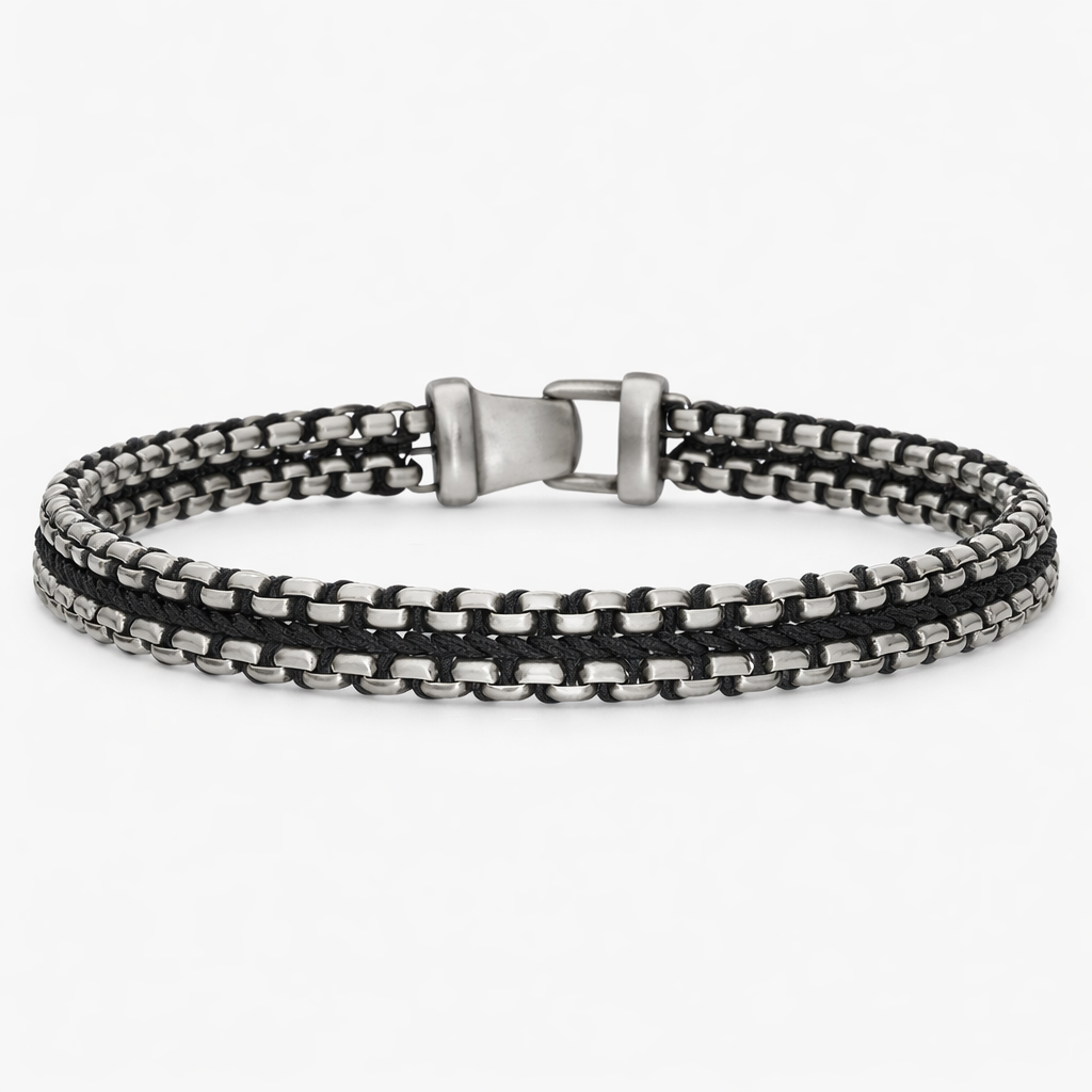 Stylish Onyx Steel Link Bracelet