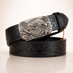 Premium Black Cowhide Leather Belt Black & Silver