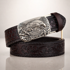 Premium Black Cowhide Leather Belt Coffee & Silver