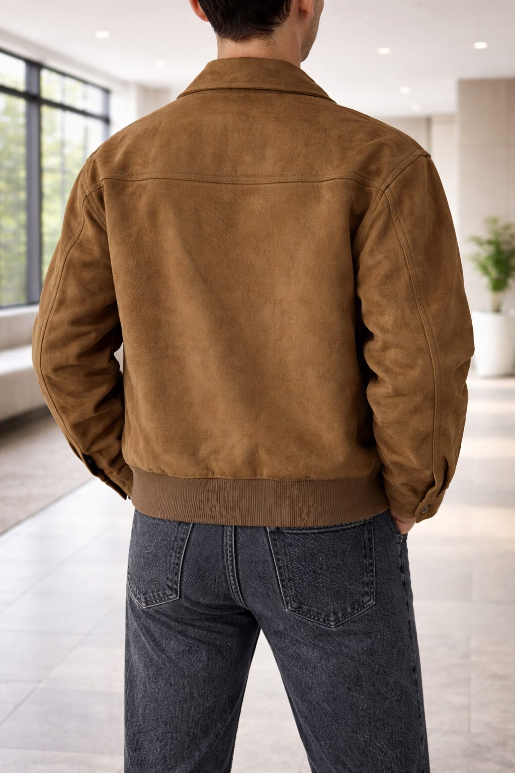Veste en daim pour homme avec fermeture éclair sur le devant