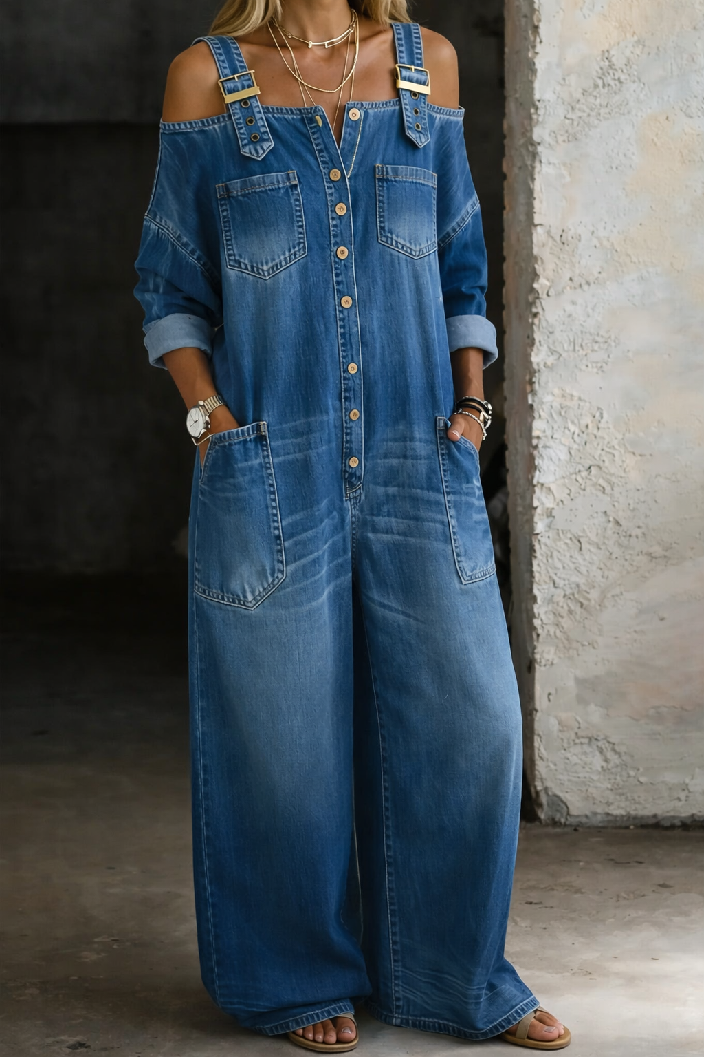 Sophia | Denimjumpsuit til kvinder med bare skuldre for et stilfuldt look