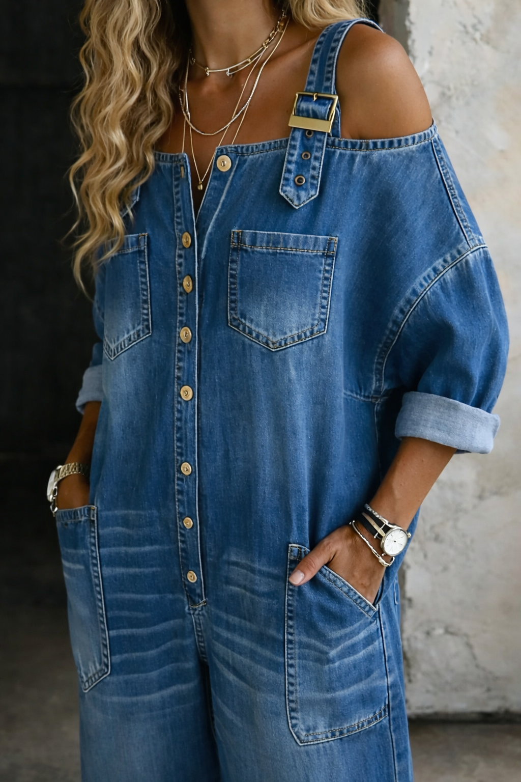 Sophia | Denimjumpsuit til kvinder med bare skuldre for et stilfuldt look