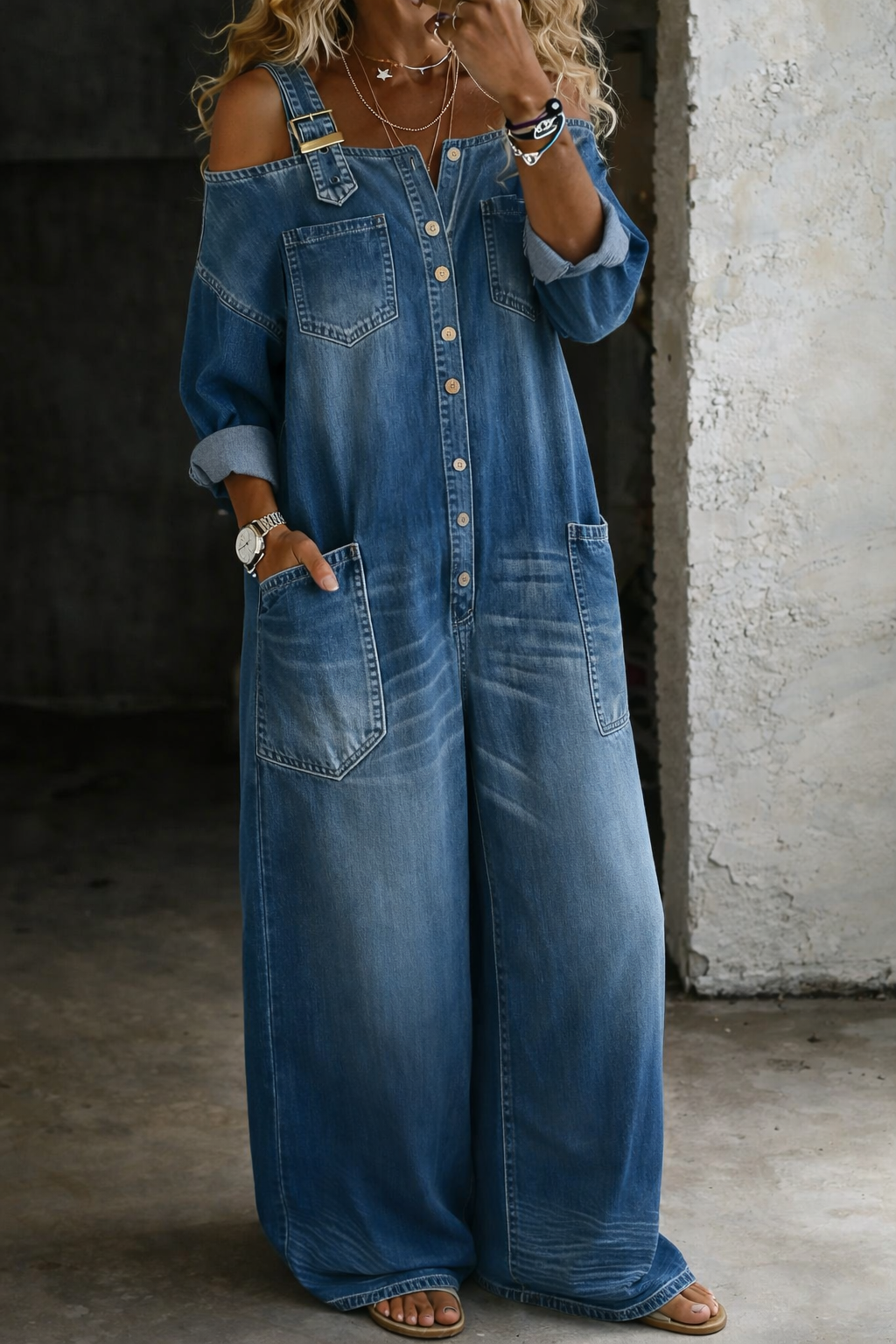 Sophia | Denimjumpsuit til kvinder med bare skuldre for et stilfuldt look
