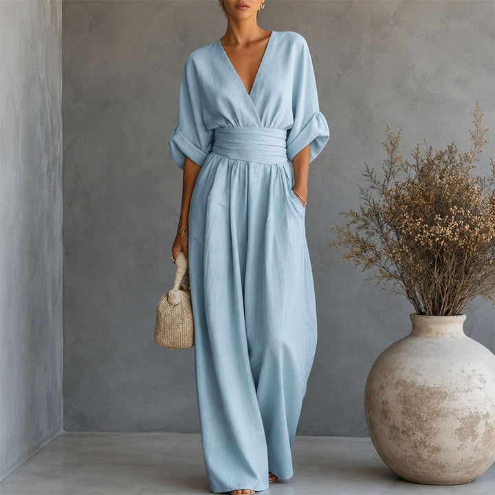 Cheryl | Women's Draped Waist Wide-Leg Jumpsuit-MODAUTLET