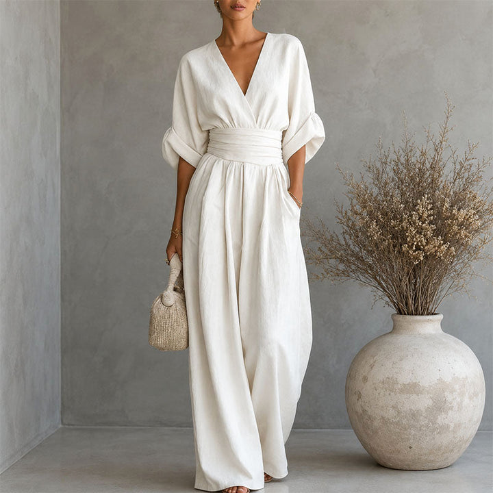 Cheryl | Women's Draped Waist Wide-Leg Jumpsuit-MODAUTLET