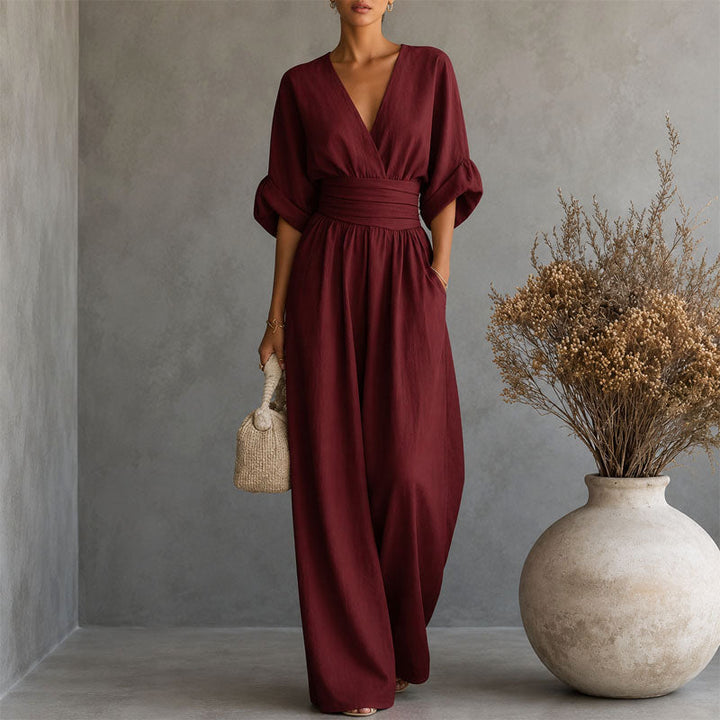 Cheryl | Women's Draped Waist Wide-Leg Jumpsuit-MODAUTLET