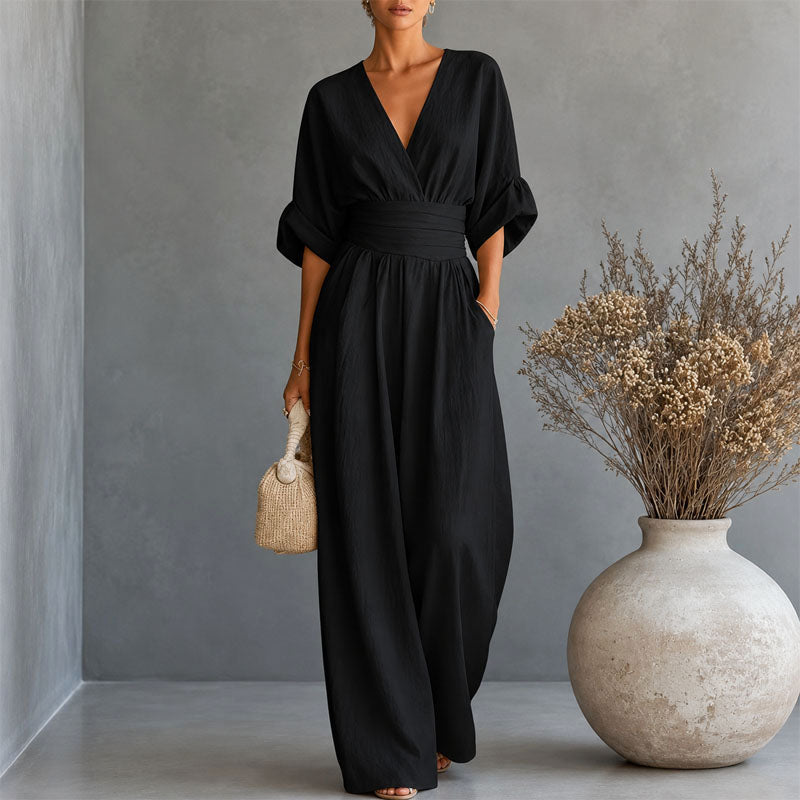 Cheryl | Women's Draped Waist Wide-Leg Jumpsuit-MODAUTLET