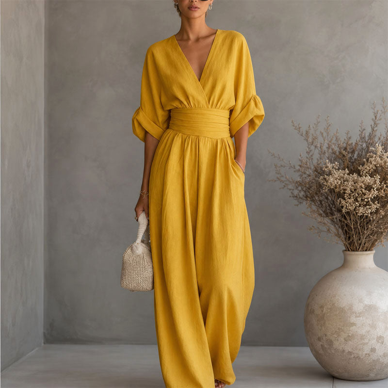 Cheryl | Women's Draped Waist Wide-Leg Jumpsuit-MODAUTLET