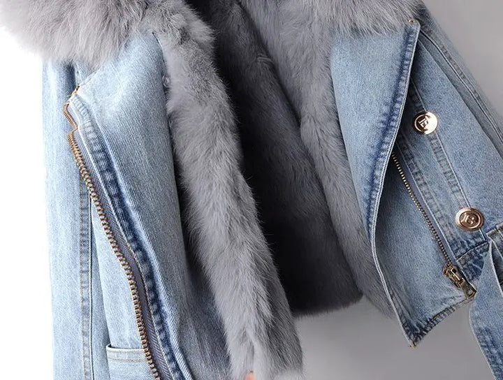 Chic Denim & Fur Jacket for Elegance