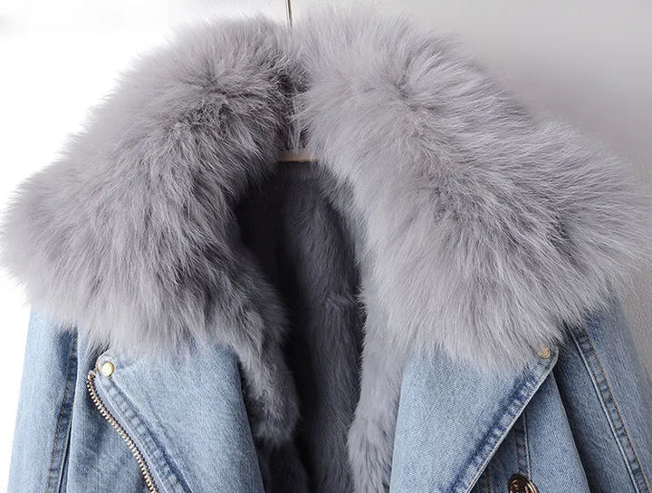 Chic Denim & Fur Jacket for Elegance