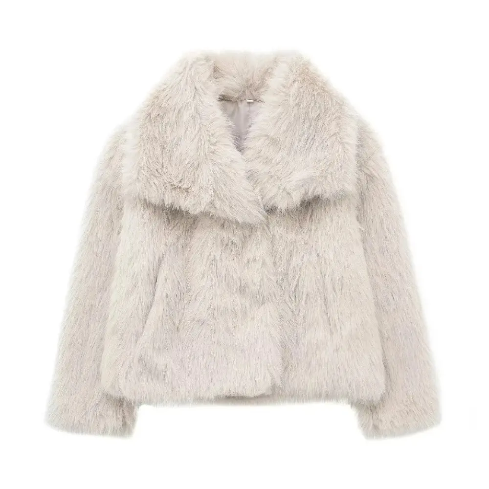Chic Faux Fur Glam Jacket Beige White