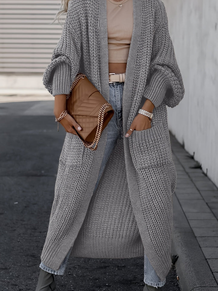 Chic Midi Knit Pocket Cardigan Space Gray