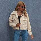 Cropped Corduroy Collared Jacket Apricot