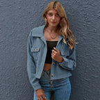 Cropped Corduroy Collared Jacket Blue