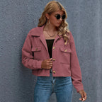Cropped Corduroy Collared Jacket Pink