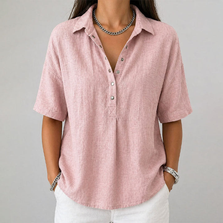 Chloe | Women's Loose-Fit Short Sleeve Henley Top-MODAUTLET
