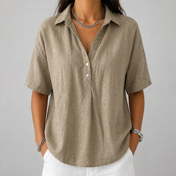 Chloe | Women's Loose-Fit Short Sleeve Henley Top-MODAUTLET