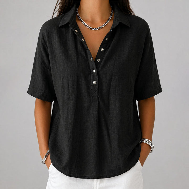 Chloe | Women's Loose-Fit Short Sleeve Henley Top-MODAUTLET