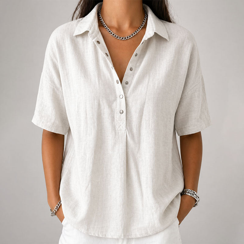 Chloe | Women's Loose-Fit Short Sleeve Henley Top-MODAUTLET