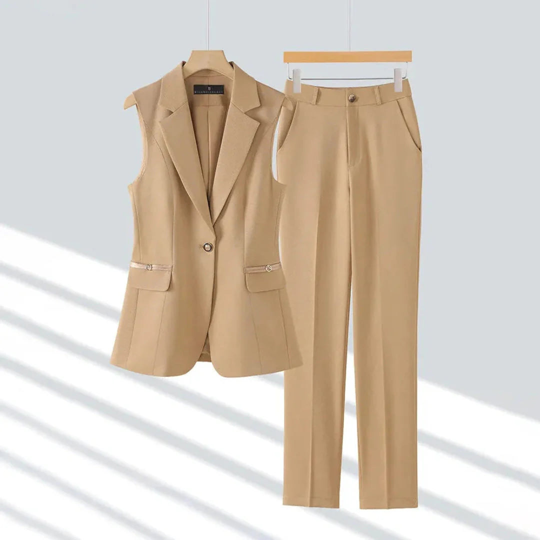 Montclair Executive Grace 2-Piece Pantsuit Set Khaki