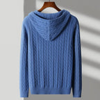 Hooded Cable Knit Wool Sweater