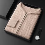 Hooded Cable Knit Wool Sweater Beige