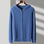 Hooded Cable Knit Wool Sweater