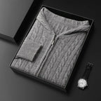 Hooded Cable Knit Wool Sweater Gray