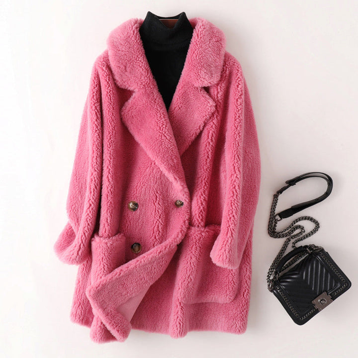Manteau d’extérieur pour femme en imitation peau lainée à double boutonnage