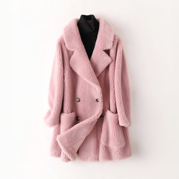 Manteau d’extérieur pour femme en imitation peau lainée à double boutonnage