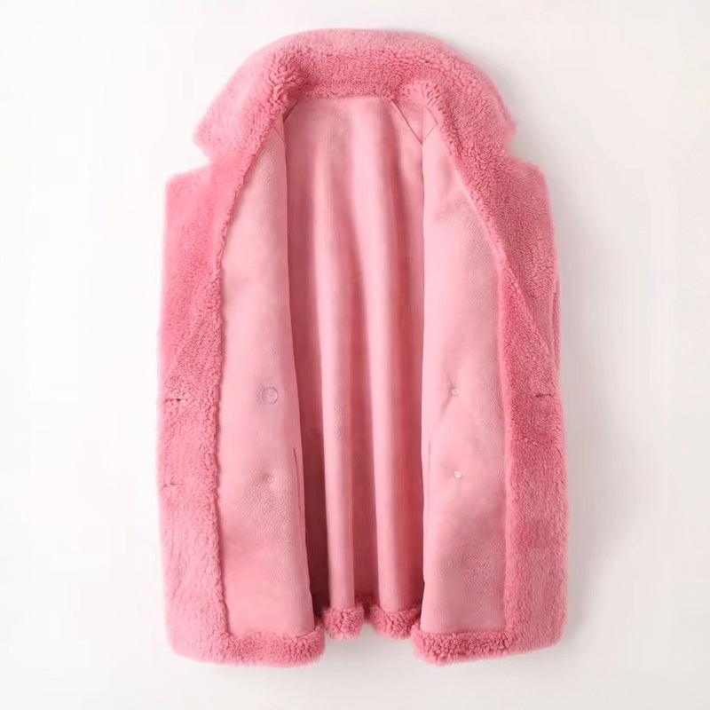 Manteau d’extérieur pour femme en imitation peau lainée à double boutonnage