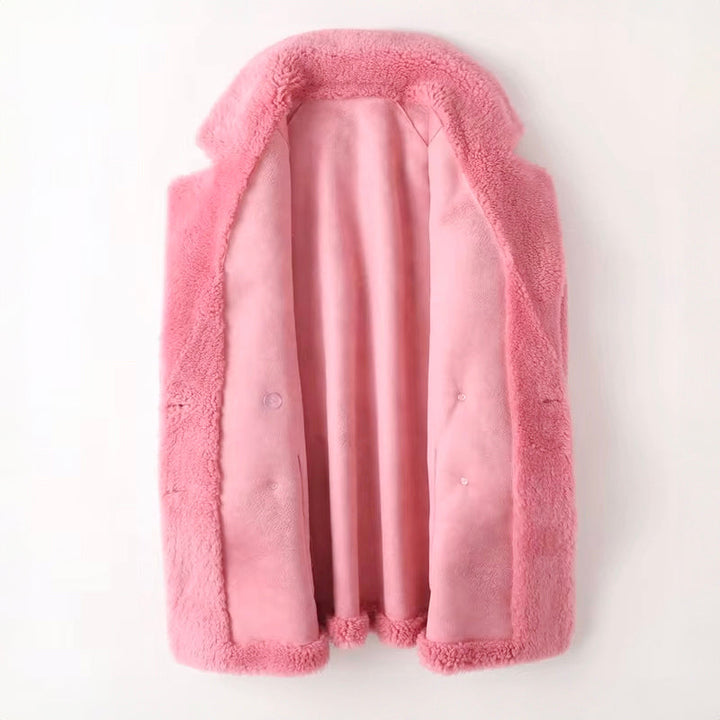 Manteau d’extérieur pour femme en imitation peau lainée à double boutonnage