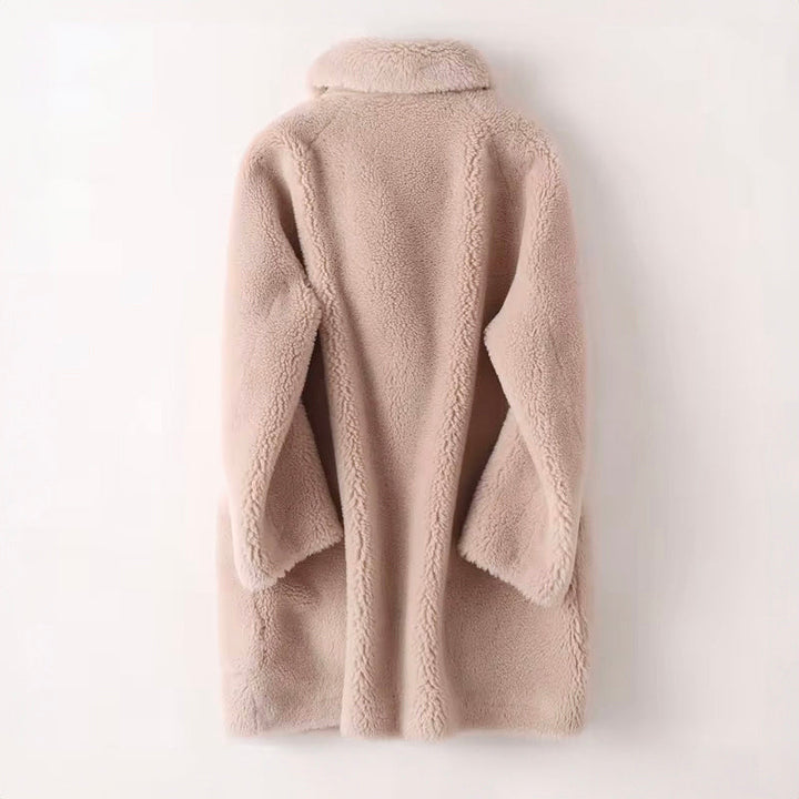 Manteau d’extérieur pour femme en imitation peau lainée à double boutonnage