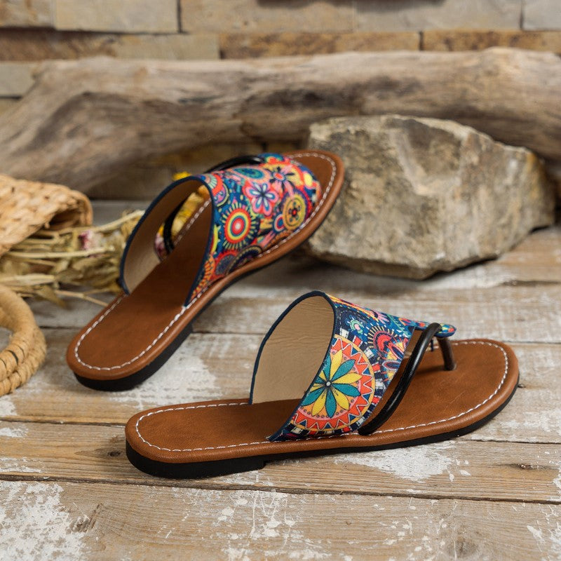 Clara | Women's Colorful Flat Sandals with Toe Strap-MODAUTLET