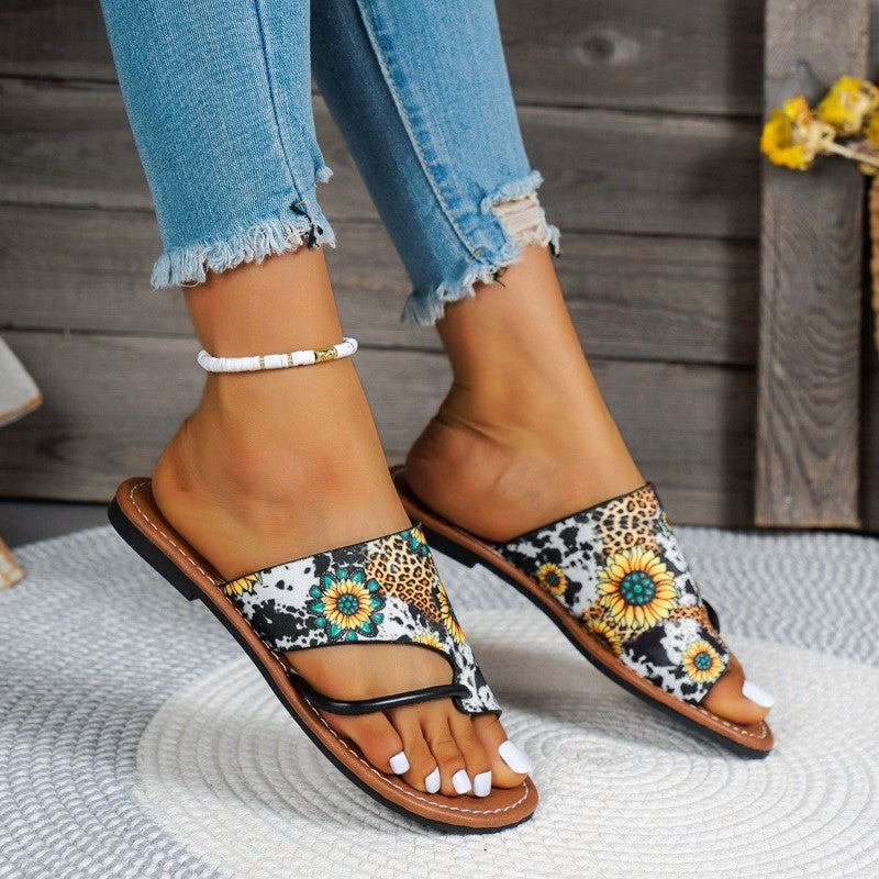 Clara | Women's Colorful Flat Sandals with Toe Strap-MODAUTLET
