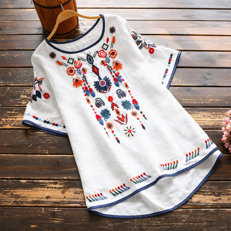 Clara | Women's Embroidered Short Sleeve Blouse-MODAUTLET